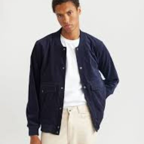 PERCIVAL Cotton Suede Bomber Jacket Navy Medium - Picture 1 of 4
